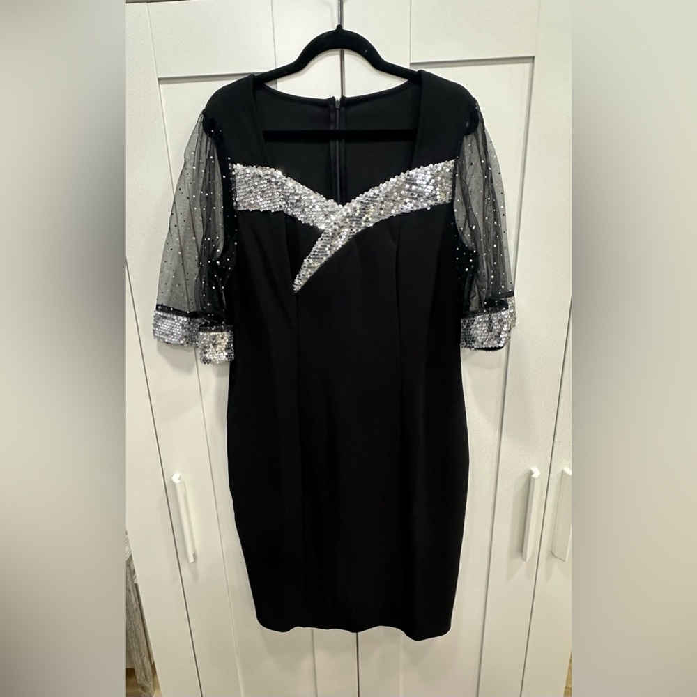 Women's Sequin Dress Bodycon 3/4 Sleeve Black Size XL